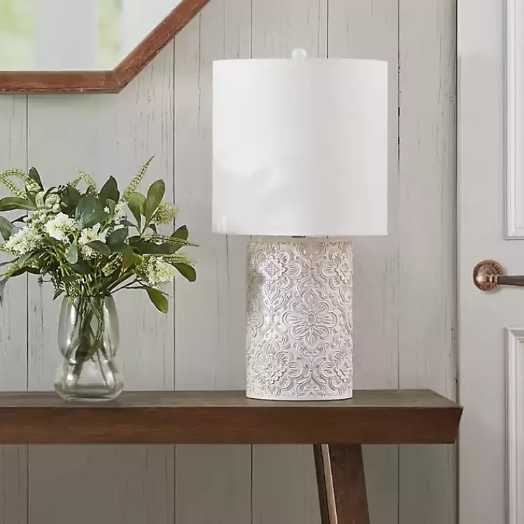 cream_embossed_floral_table_lamp_2.webp Cream Embossed Floral Table Lamp>Kirklands Home Hot