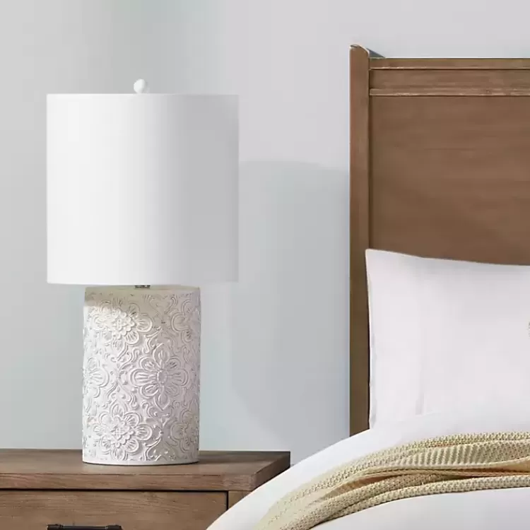 cream_embossed_floral_table_lamp_4.webp Cream Embossed Floral Table Lamp>Kirklands Home Hot