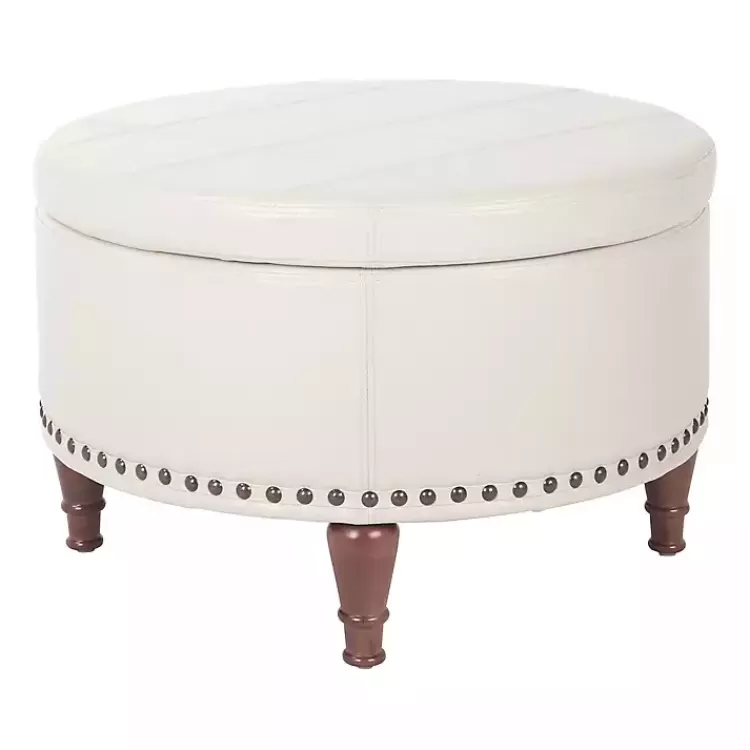 Cream Leather Antique Nailhead Storage Ottoman>Kirklands Home Cheap