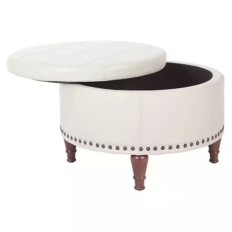 Cream Leather Antique Nailhead Storage Ottoman>Kirklands Home Cheap