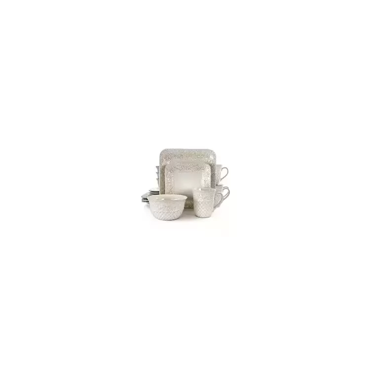 Cream Lotus Pattern 16-pc. Square Dinnerware Set>Kirklands Home Flash Sale