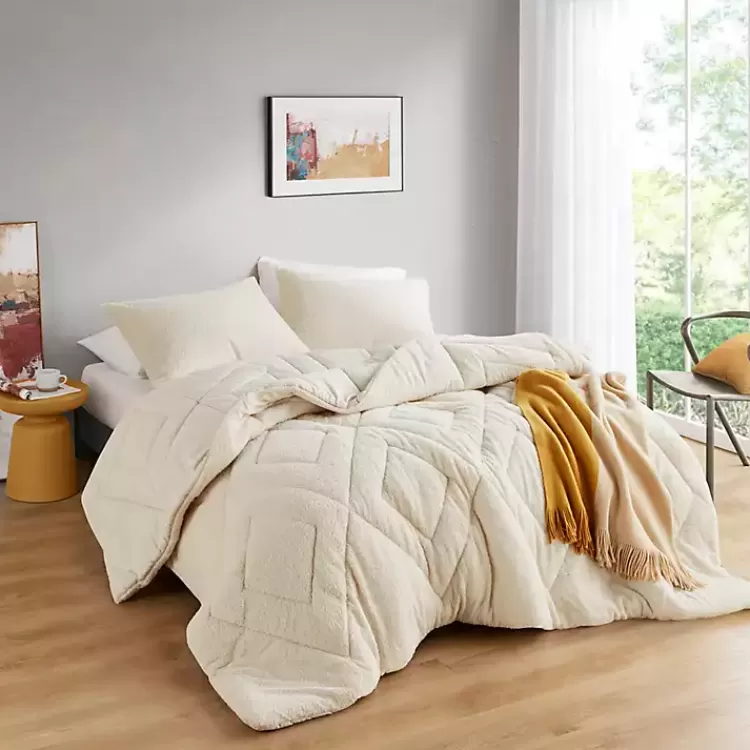 Cream Quilted Teddy 3-pc. King Comforter Set>Kirklands Home Discount