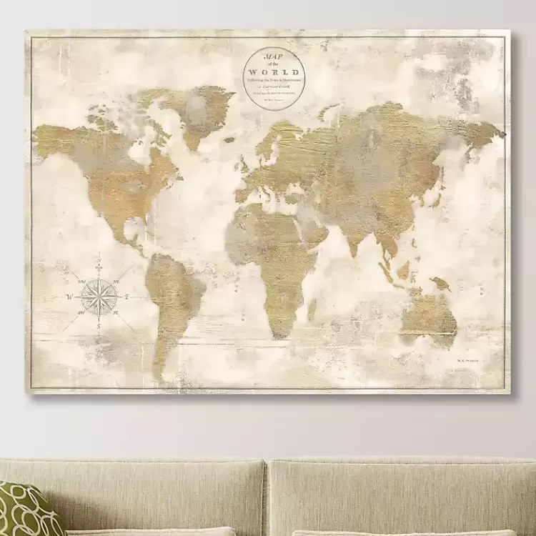 Cream Rustic World Map Giclee Canvas Art Print>Kirklands Home New