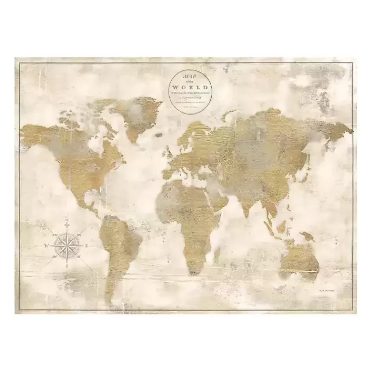 Cream Rustic World Map Giclee Canvas Art Print>Kirklands Home New