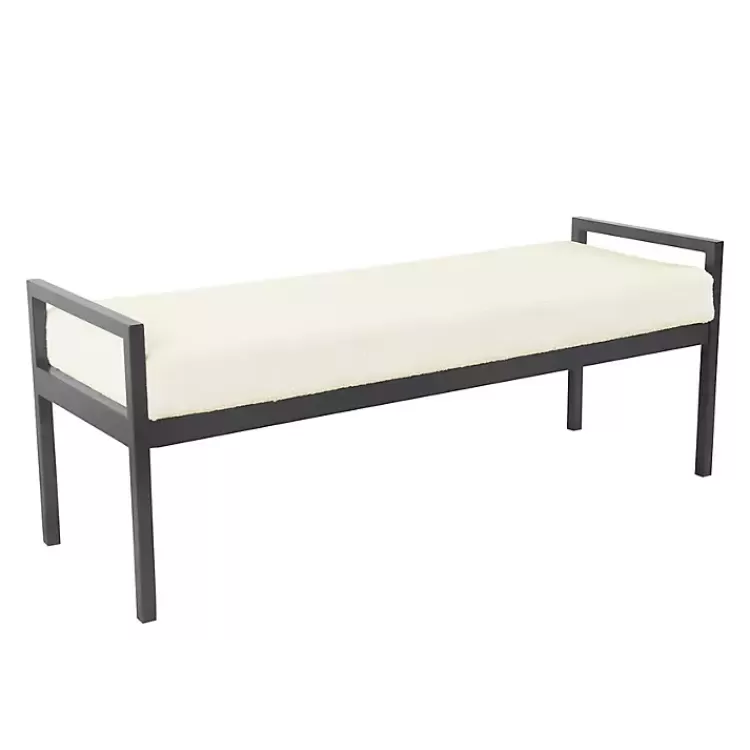 Cream Sherpa Upholstered Metal Bench>Kirklands Home Flash Sale