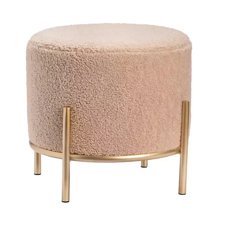 Cream Sherpa Upholstered Round Ottoman>Kirklands Home Flash Sale