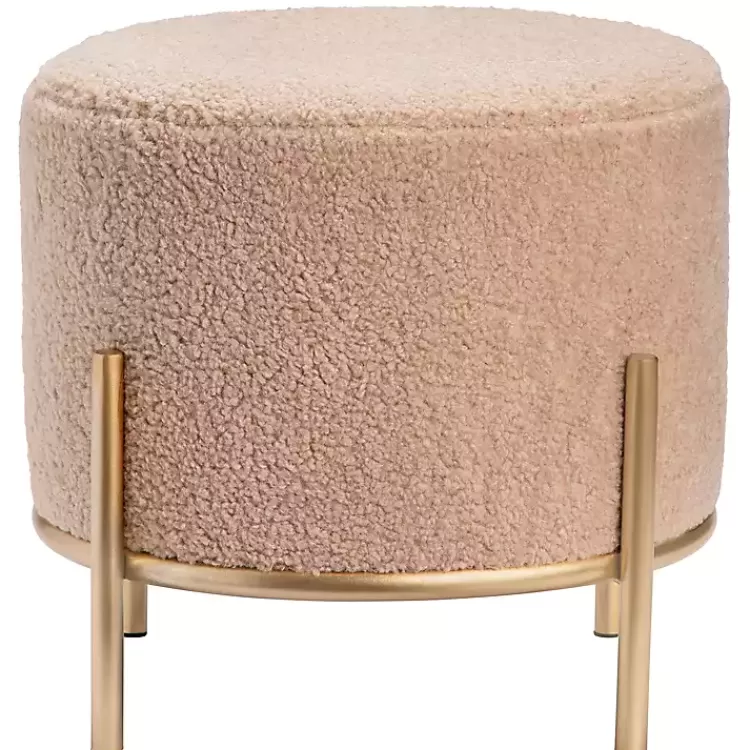 Cream Sherpa Upholstered Round Ottoman>Kirklands Home Flash Sale