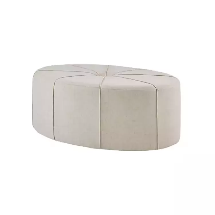 Cream Thick Welting Center Button Oval Ottoman>Kirklands Home Fashion