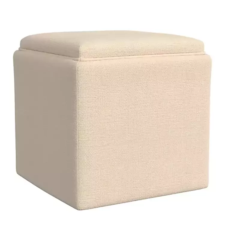 Cream Upholstered Storage Ottoman with Tray Top>Kirklands Home Store