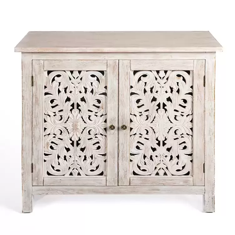 Cream Washed Wood Carved Door Cabinet>Kirklands Home Fashion