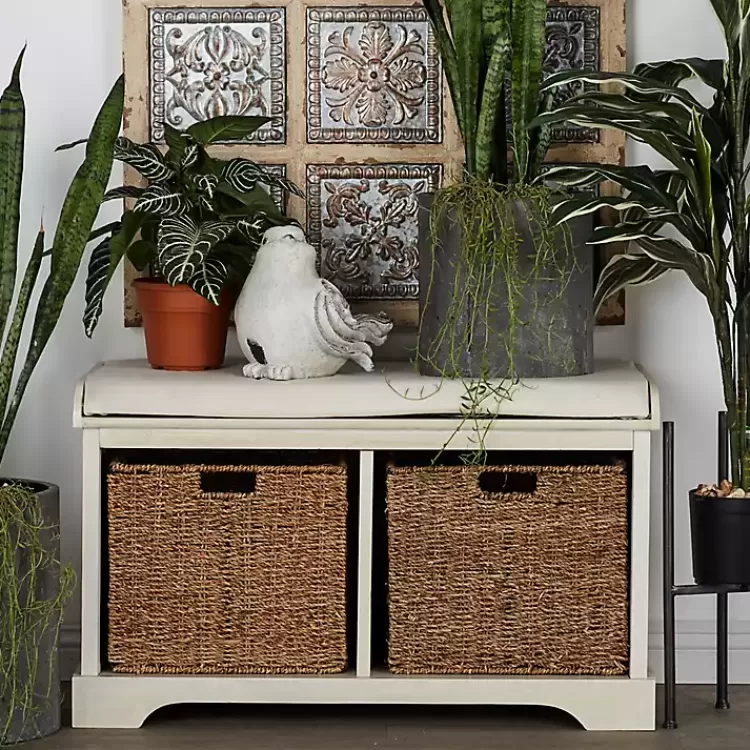 cream_wood_bench_with_storage_baskets_7.webp Cream Wood Bench with Storage Baskets>Kirklands Home Outlet