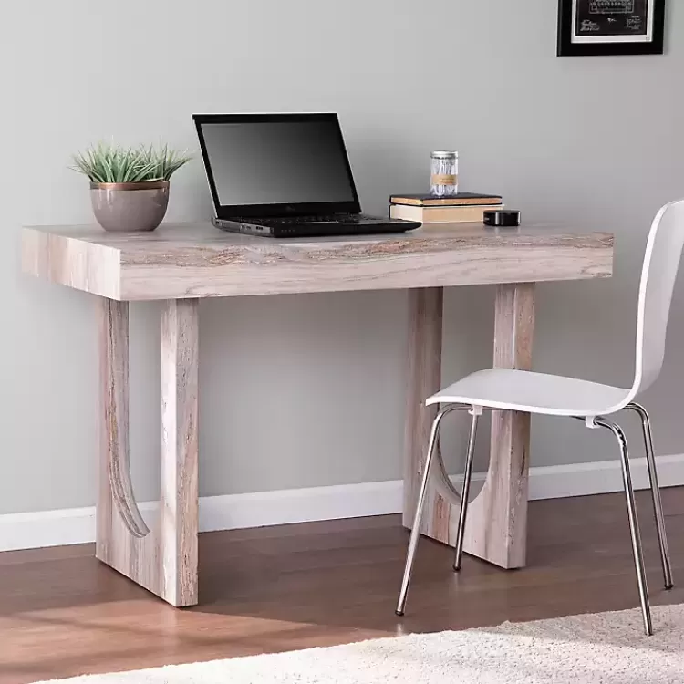 Cream Wood Faux Marble Desk>Kirklands Home Flash Sale