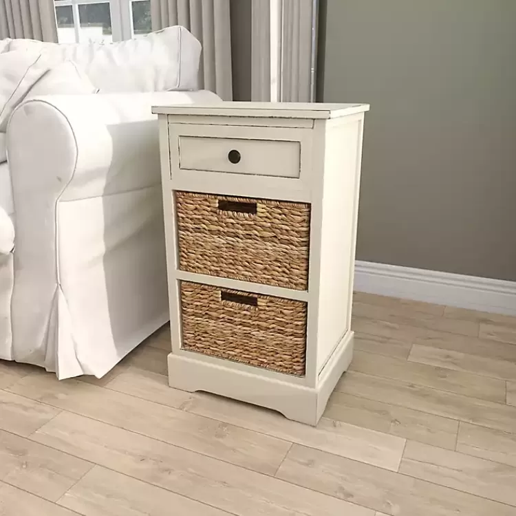 Cream Wood Side Table with Woven Baskets>Kirklands Home Best