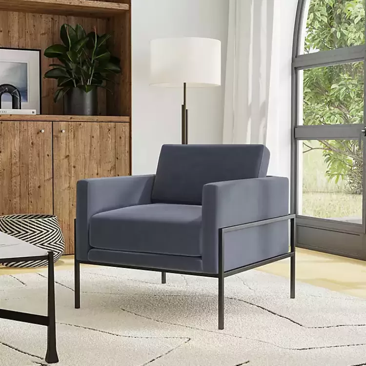 dark_blue_velvet_black_metal_accent_chair_4.webp Dark Velvet Black Metal Accent Chair>Kirklands Home Discount
