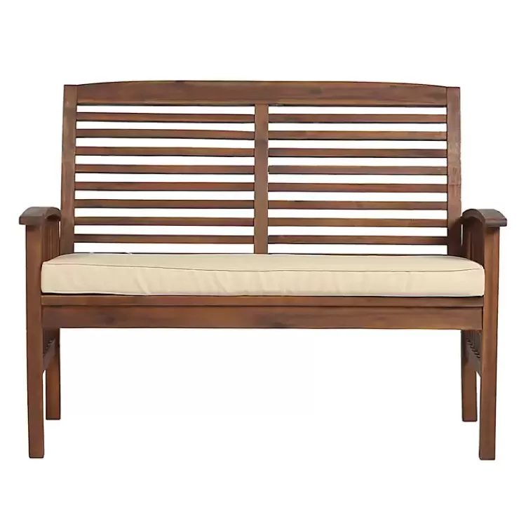 Dark Acacia Wood Loveseat Bench with Cushion>Kirklands Home Store