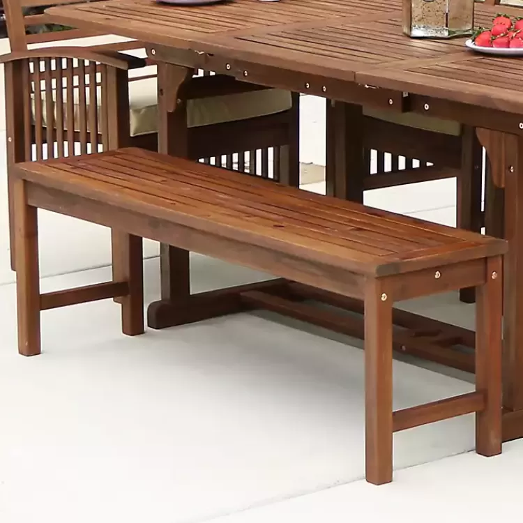 dark_brown_acacia_wood_outdoor_bench_3.webp Dark Acacia Wood Outdoor Bench>Kirklands Home Outlet