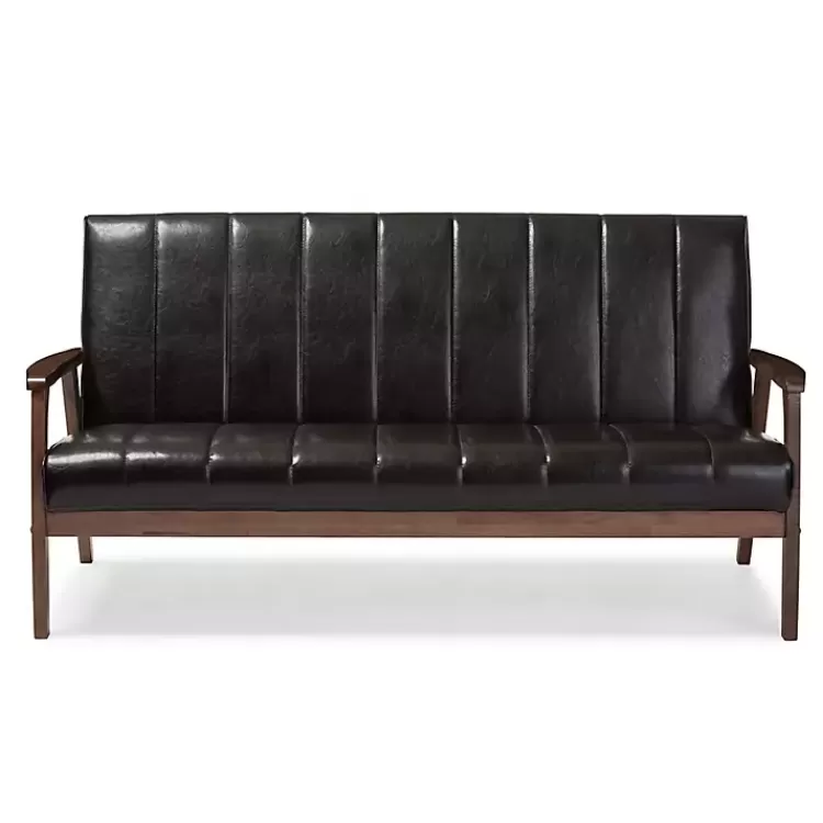 Dark Faux Leather Channel Sofa, 63 in.>Kirklands Home Shop