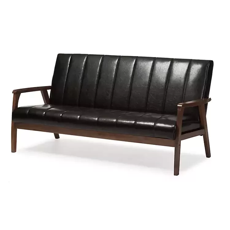 Dark Faux Leather Channel Sofa, 63 in.>Kirklands Home Shop