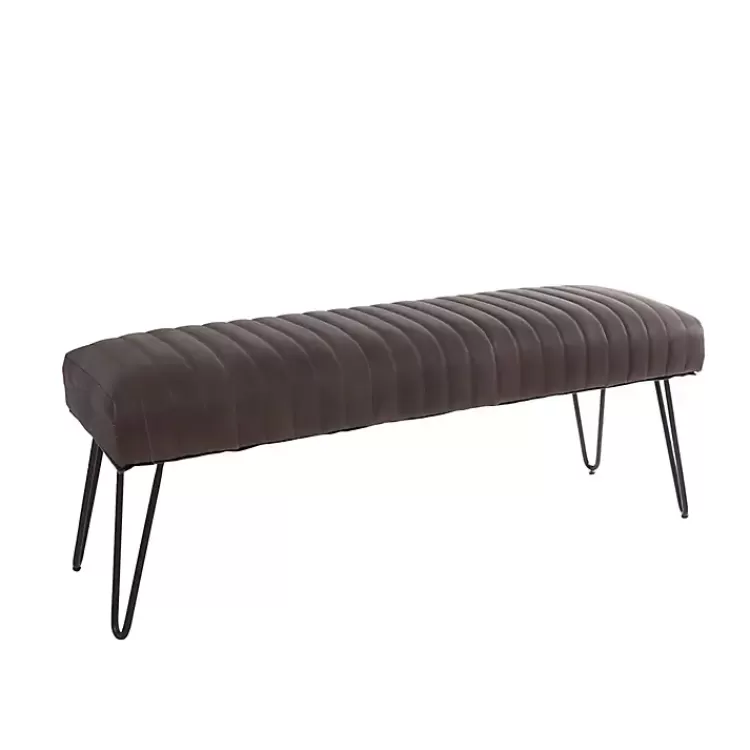 Dark Leather Tufted Panel Bench>Kirklands Home Shop