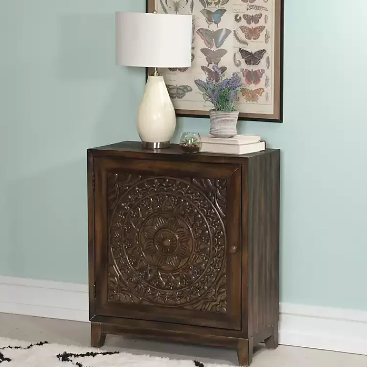 Dark Chestnut Medallion Carved Cabinet>Kirklands Home Hot