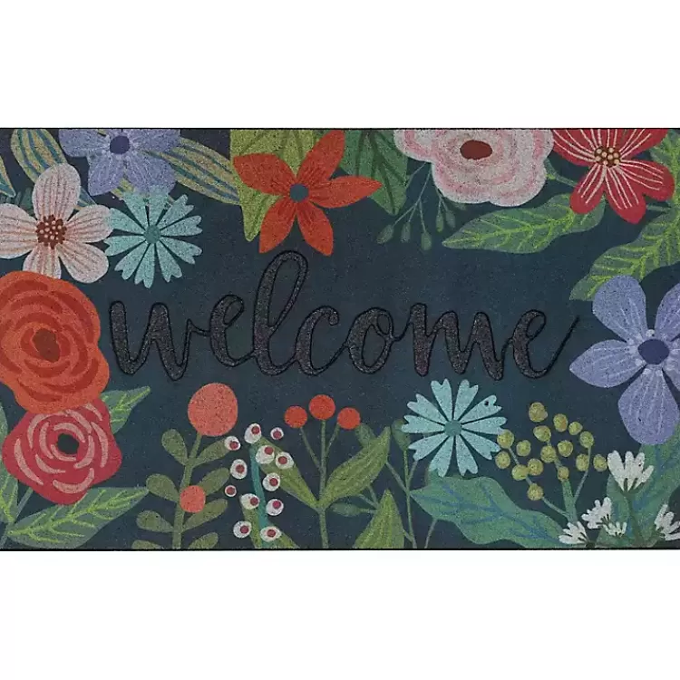 Dark Floral Welcome Rubber Doormat>Kirklands Home Cheap