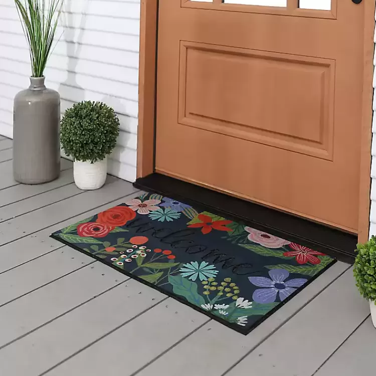 Dark Floral Welcome Rubber Doormat>Kirklands Home Cheap