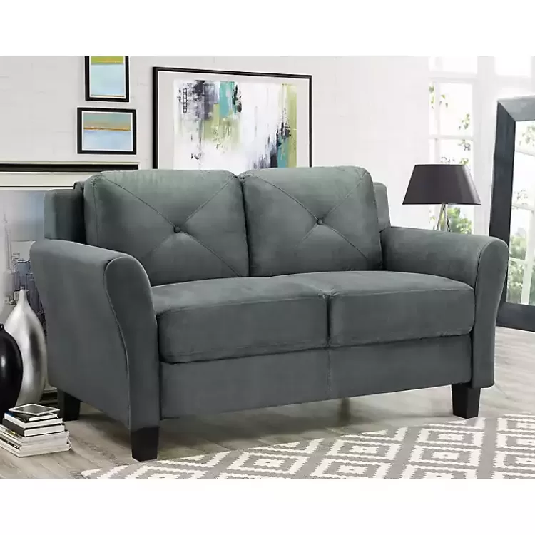 Dark Kelly Microfiber Rolled Arm Loveseat>Kirklands Home Cheap