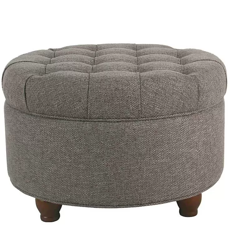 Dark Tufted Round Storage Ottoman>Kirklands Home Store