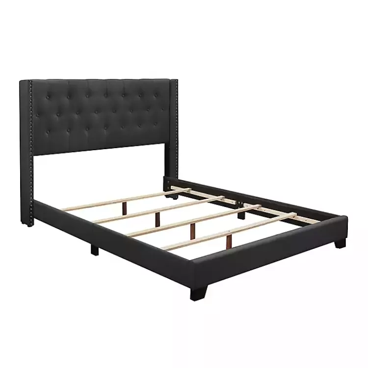 Dark Upholstered Button Tufted Wing Queen Bed>Kirklands Home Cheap
