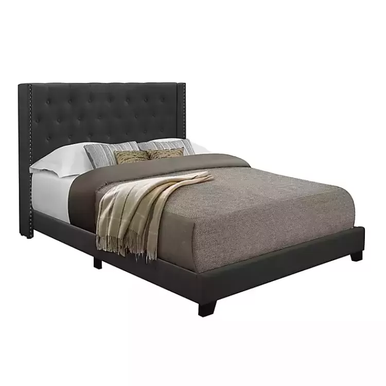 Dark Upholstered Button Tufted Wing Queen Bed>Kirklands Home Cheap