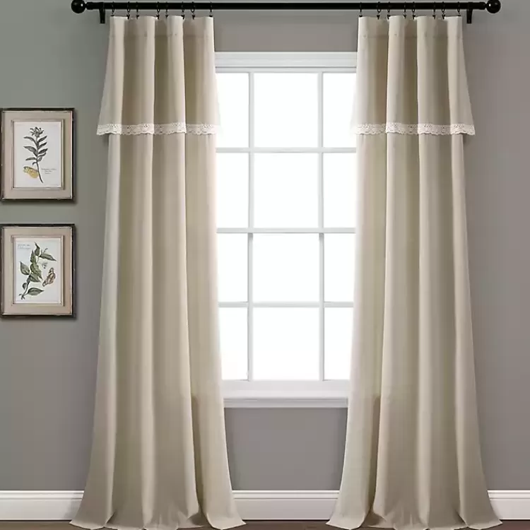 Dark Linen Lace Curtain Panel Set, 84 in.>Kirklands Home Outlet