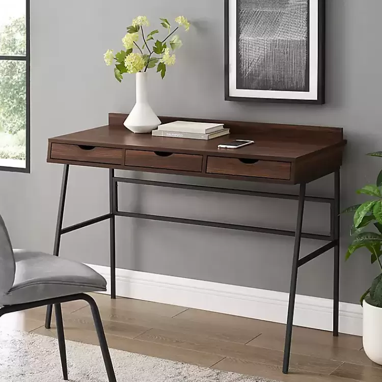 Dark Walnut Angled 3-Drawer Desk>Kirklands Home Cheap