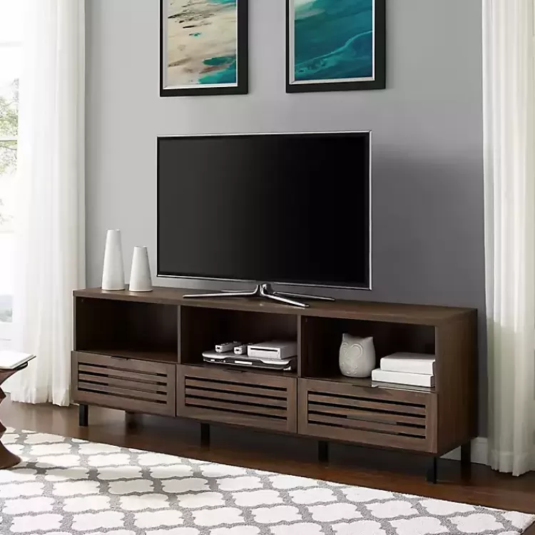 Dark Walnut Rustic Slat Door TV Stand, 70 in.>Kirklands Home Discount