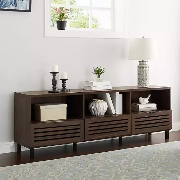 Dark Walnut Rustic Slat Door TV Stand, 70 in.>Kirklands Home Discount