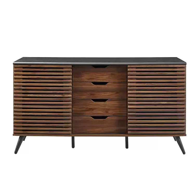 Dark Walnut Slatted 4-Drawer Cabinet>Kirklands Home Sale