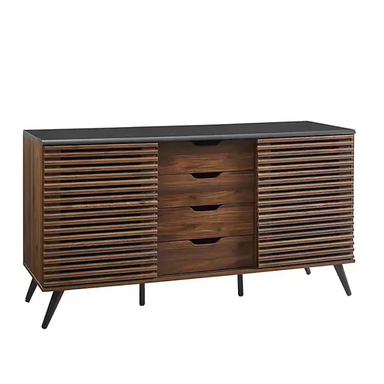 Dark Walnut Slatted 4-Drawer Cabinet>Kirklands Home Sale