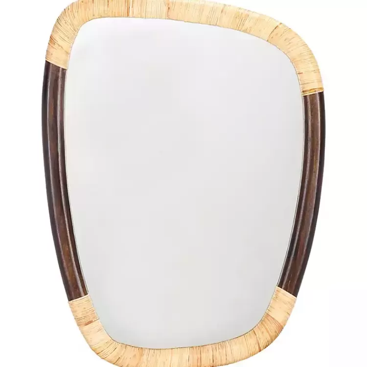 Dark Wood and Natural Cane Abstract Wall Mirror>Kirklands Home Sale