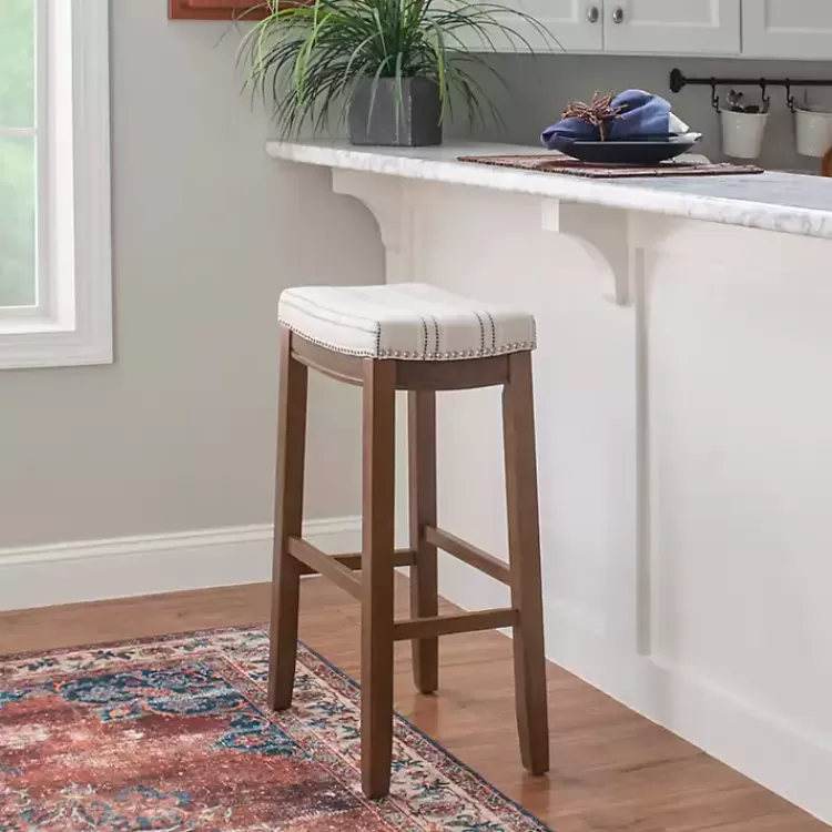 Dark Wood Bar Stool with Striped Cushion>Kirklands Home Clearance