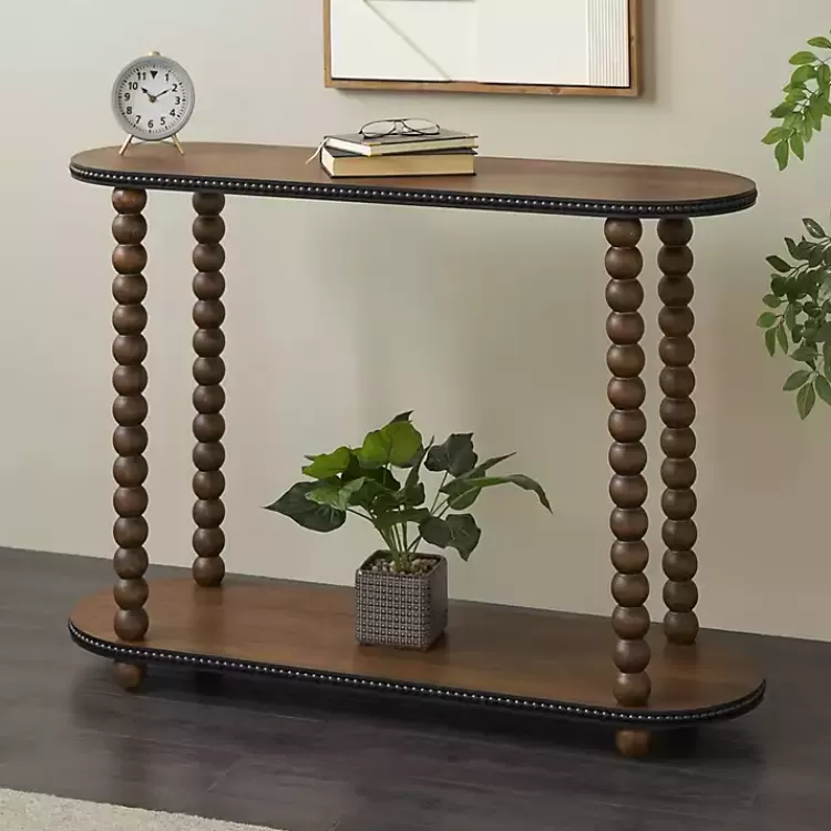 dark_wood_beaded_spindle_console_table_6.webp Dark Wood Beaded Spindle Console Table>Kirklands Home Fashion