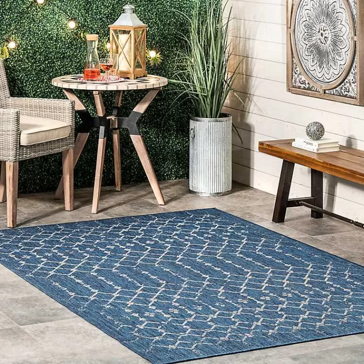 Davon Blue Moroccan Trellis Outdoor Rug, 5x8>Kirklands Home Discount