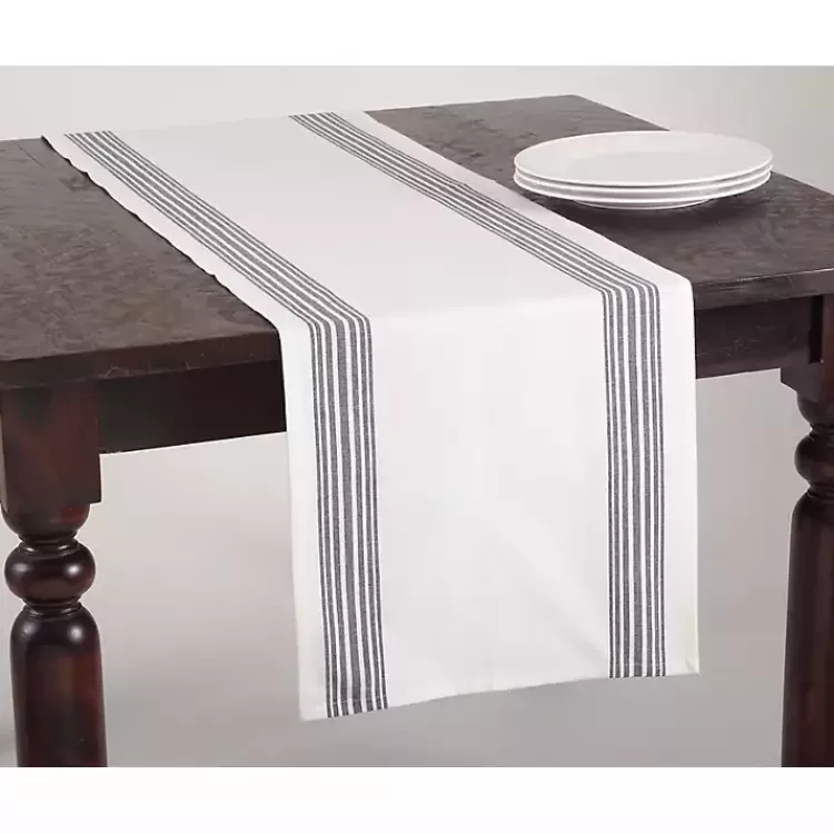 Deep Blue Striped Border Table Runner>Kirklands Home Online