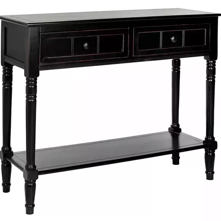 distressed_black_wood_drawer_console_table_2.webp Distressed Wood 2-Drawer Console Table>Kirklands Home Cheap