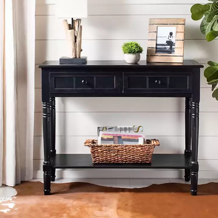 distressed_black_wood_drawer_console_table_4.webp Distressed Wood 2-Drawer Console Table>Kirklands Home Cheap