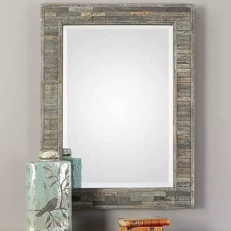 Distressed Charcoal Wooden Wall Mirror>Kirklands Home Clearance