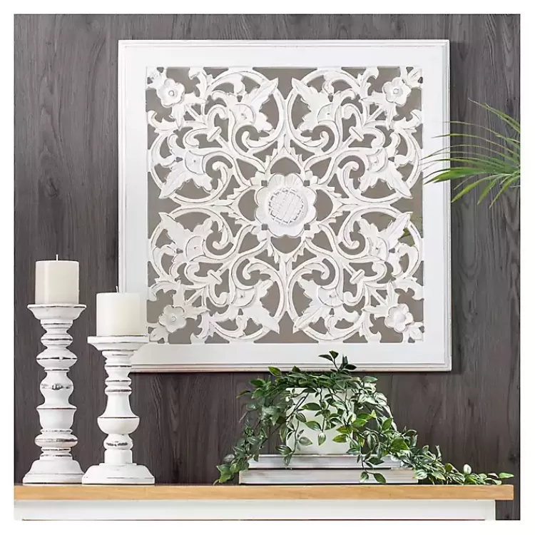 Distressed Cream Carved Floral Medallion Mirror>Kirklands Home Hot