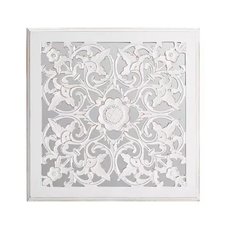 Distressed Cream Carved Floral Medallion Mirror>Kirklands Home Hot