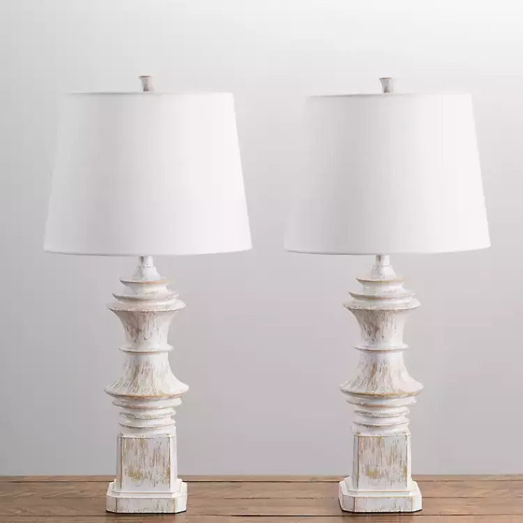Distressed Cream Carved Table Lamps, Set of 2>Kirklands Home Store