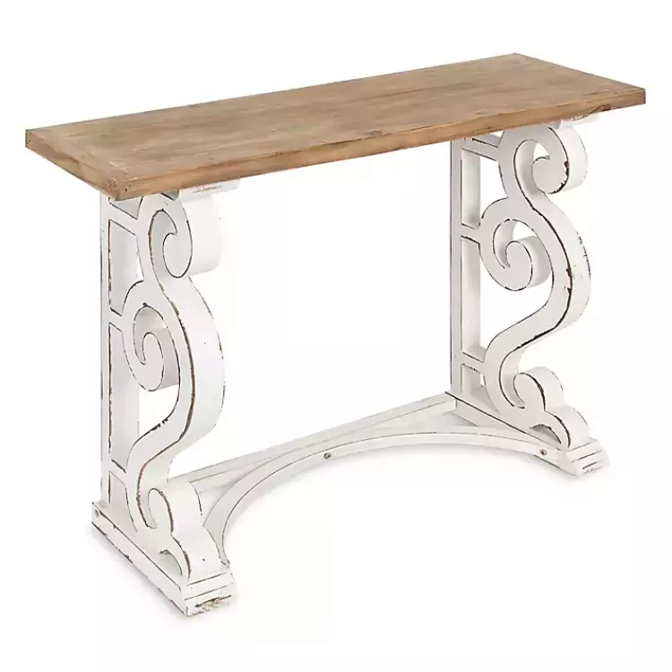 Distressed White and Brown Wood Console Table>Kirklands Home Clearance
