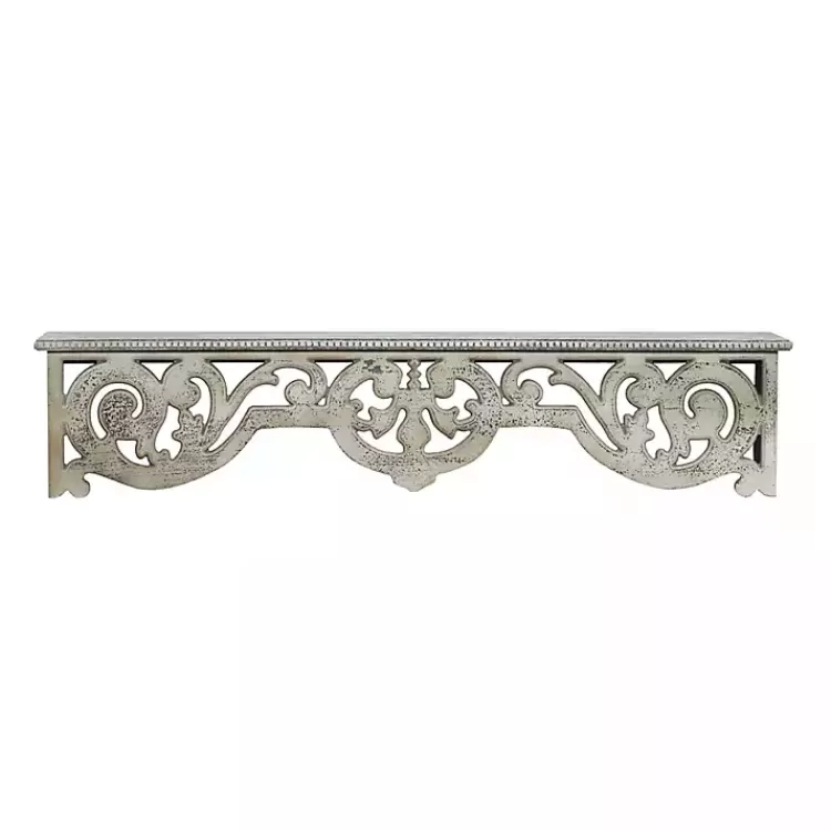 Distressed White Carved Wood Wall Shelf>Kirklands Home Outlet