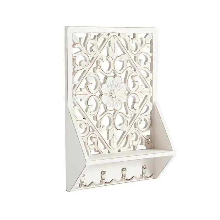 Distressed White Floral Carved Wall Shelf>Kirklands Home Flash Sale